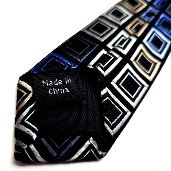 Michael Kors Silk Tie Woven Gray‎ Blue Geometric - Picture 5 of 6